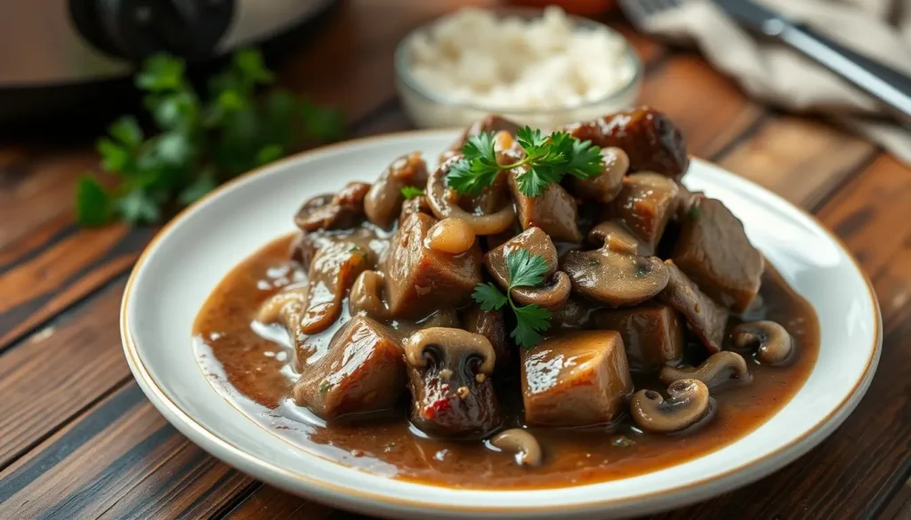 slow cooker cube steak with mushroom gravy