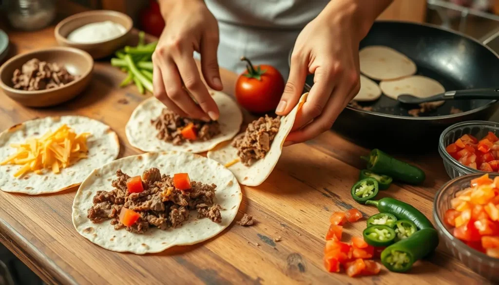 assembling quesadillas