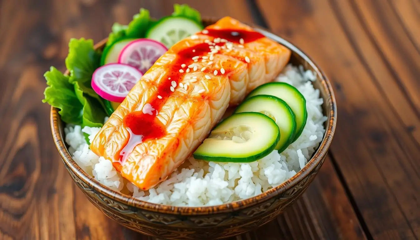 salmon rice bowls